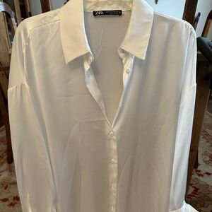 Zara satin effect oversized collared shirt medium
